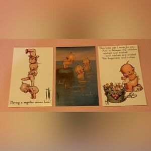 Retro Kewpie Postcard Set with Cute Illustrations.